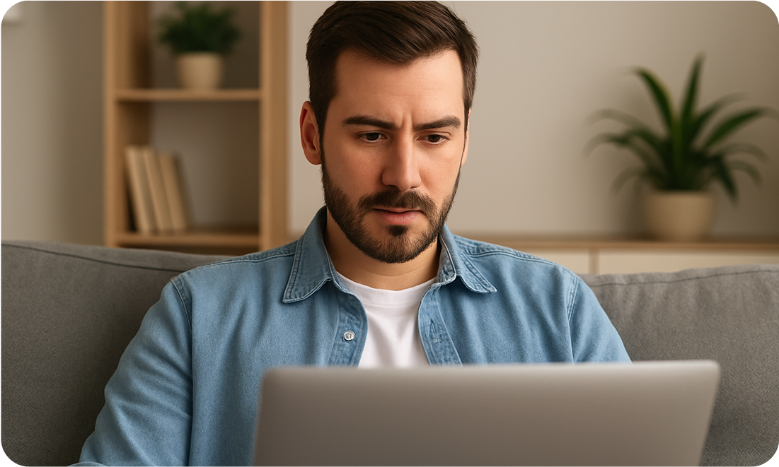 Man browsing for pets online in Dubai on a laptop at home